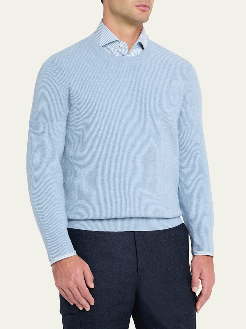 Men's Cashmere English Rib Crewneck Sweater 4