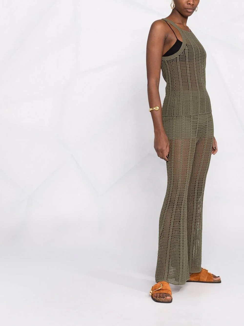 crochet-design flared trousers - 4