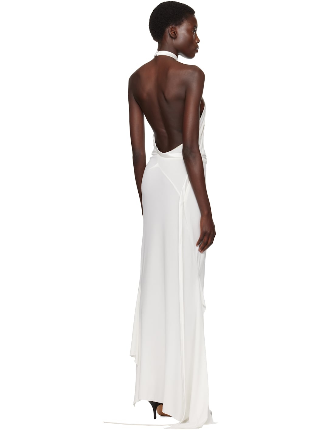 White Asymmetric Halter Maxi Dress - 3