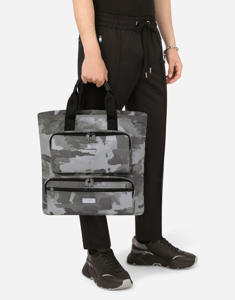 Dolce & Gabbana Camouflage-print nylon shopper with branded tag outlook