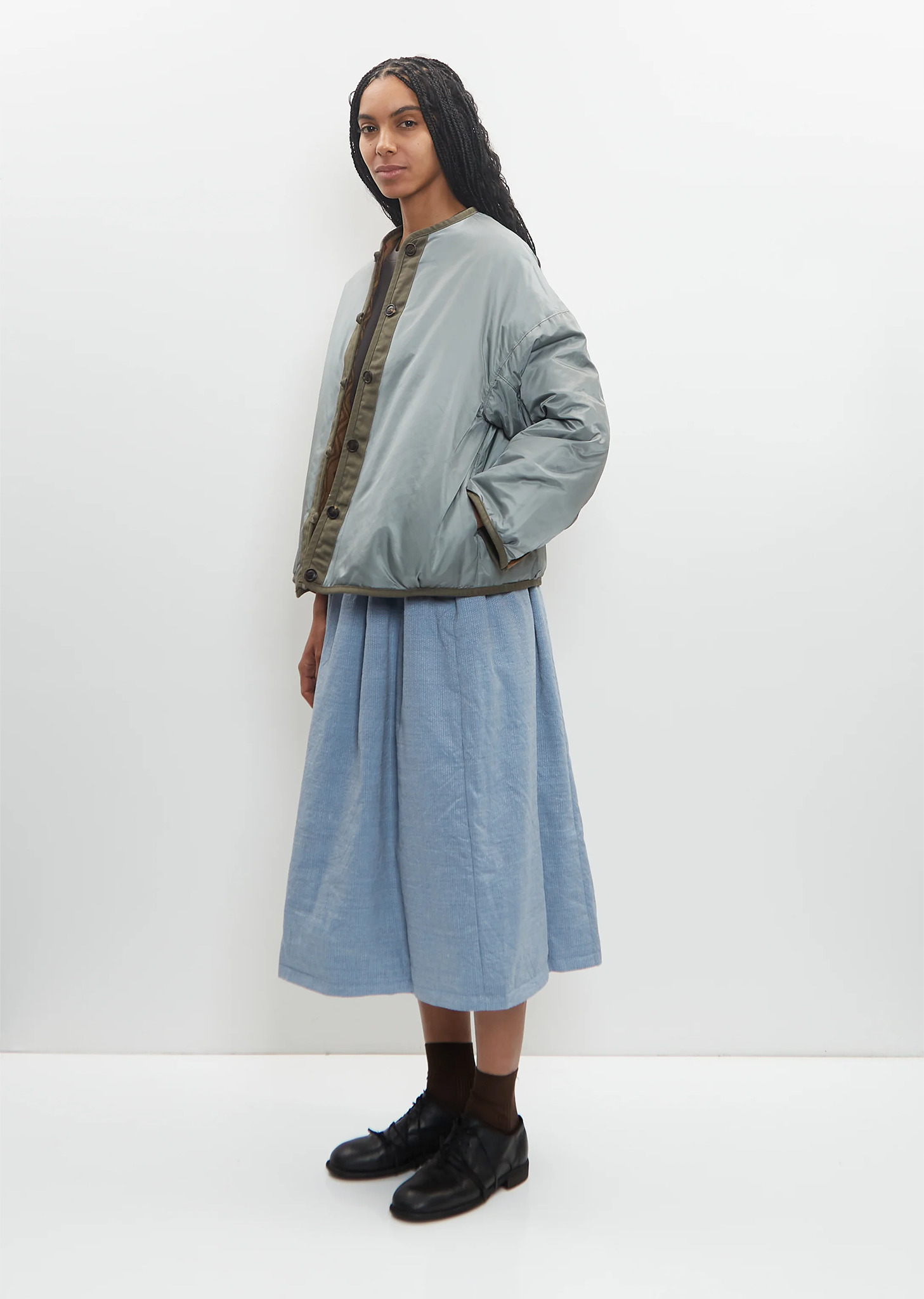 Wool Linen Reversible Jacquard Blanket Liner Jacket — Beige - 5