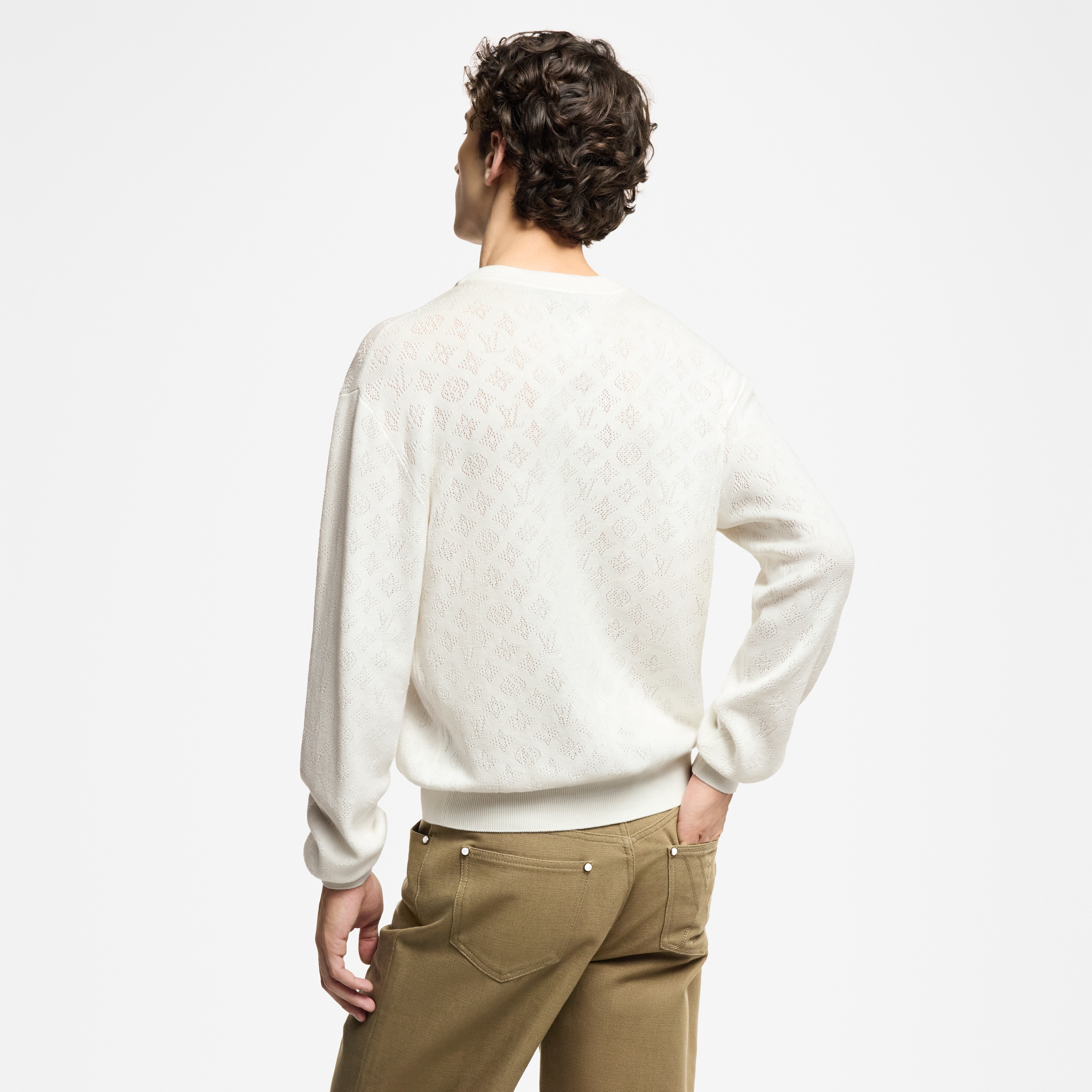 Monogram Pointelle Cotton Pullover - 5