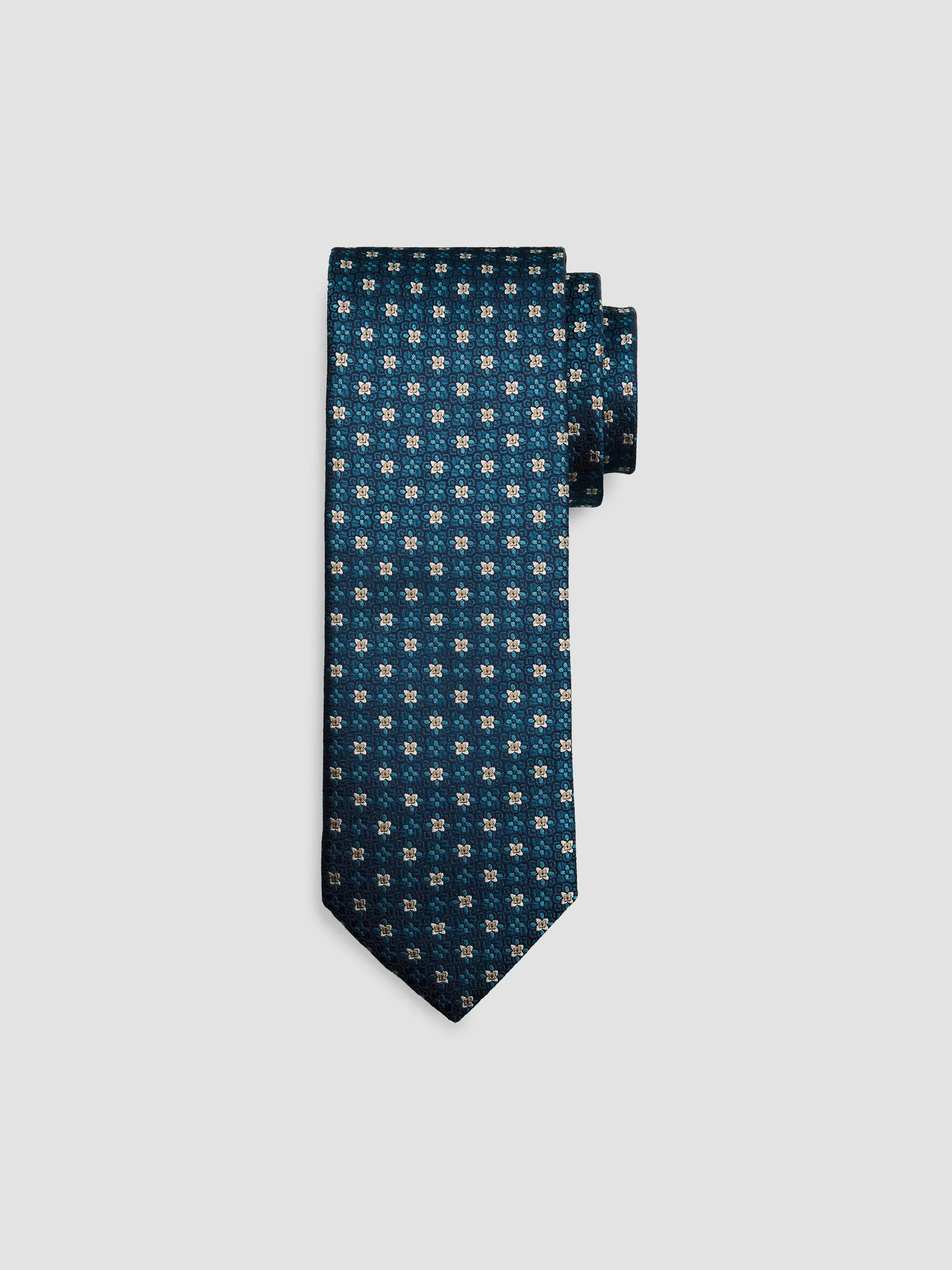 Men's Flower Medallion Silk Tie - Teal - 1