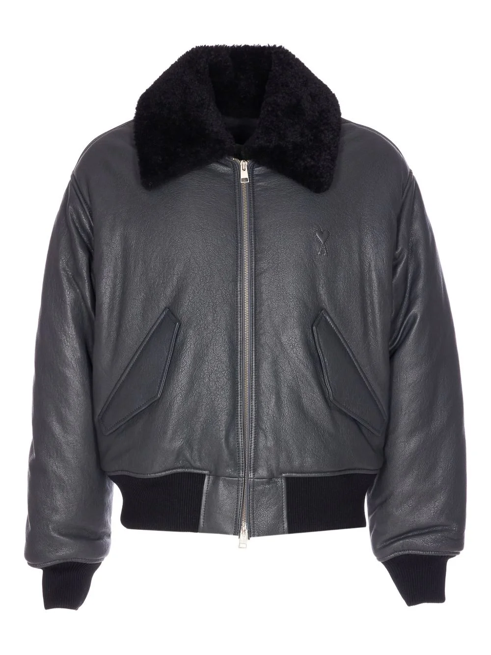 ZIP-UP LEATHER BOMBER JACKET - 1