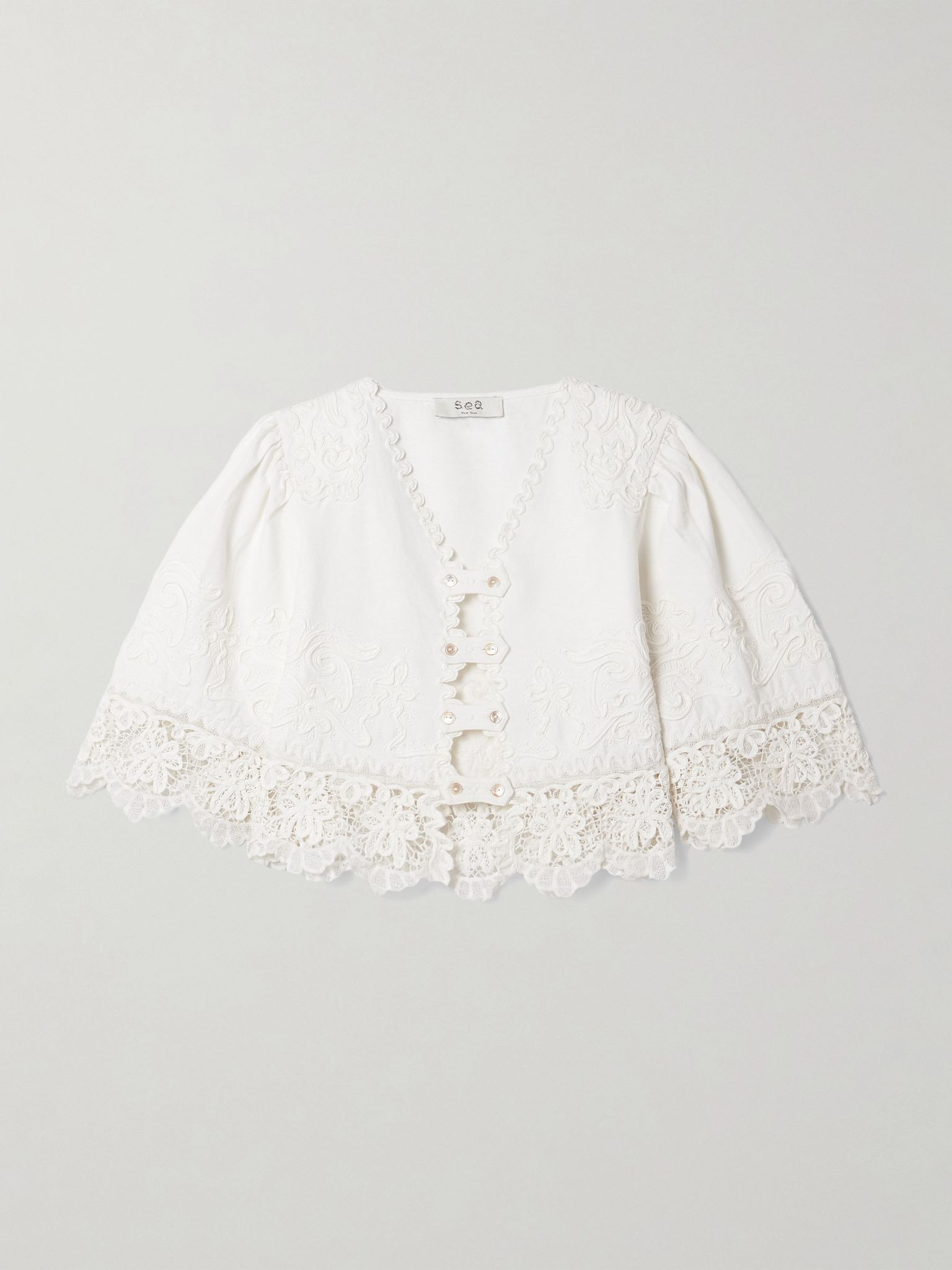 Iyla cropped embroidered broderie anglaise cotton and linen-blend top White - 1