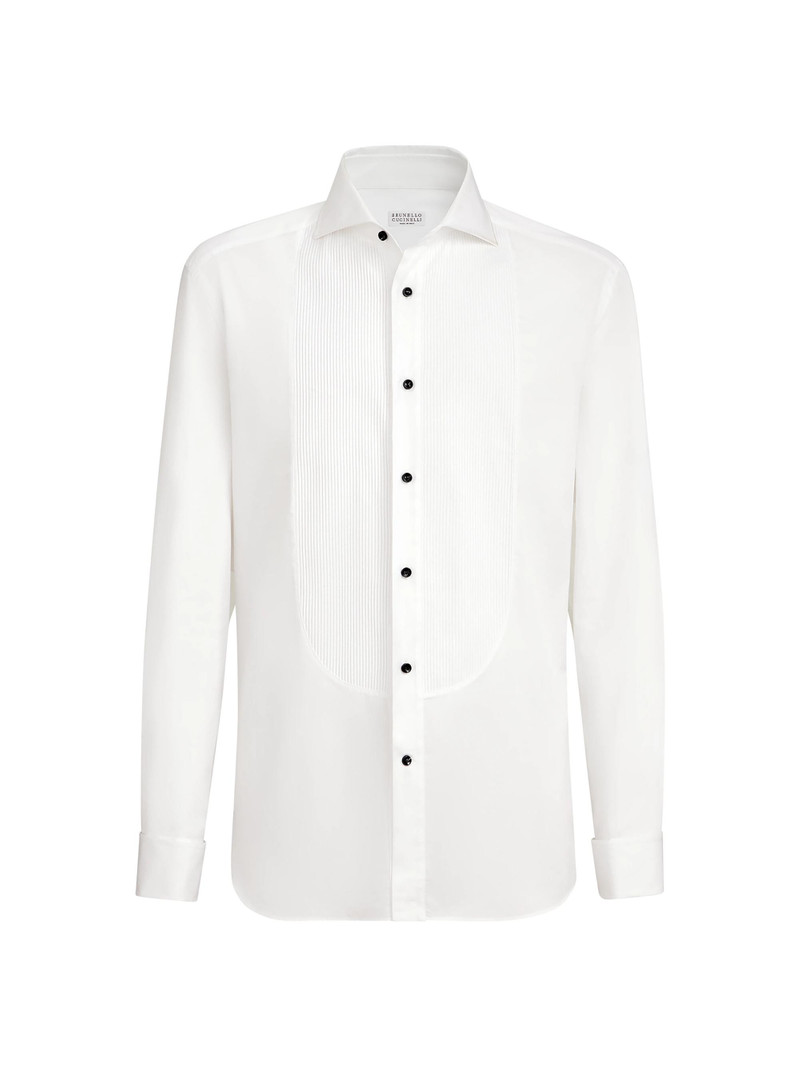 Men's Cotton Twill Slim Fit Tuxedo Shirt with French Cuff - Off White 1