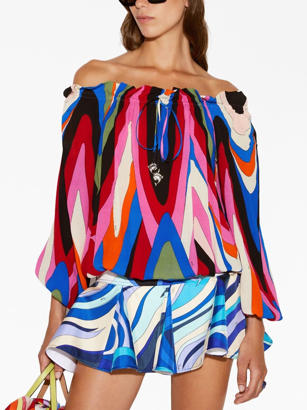 geometric-pattern off-shoulder blouse - 5