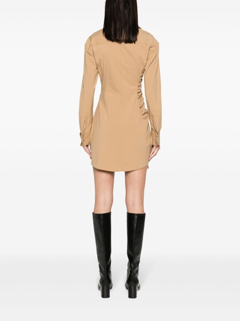 asymmetric-neck gathered minidress - 4