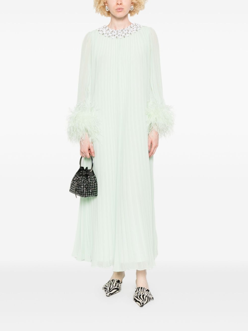 feather-trim chiffon dress - 2