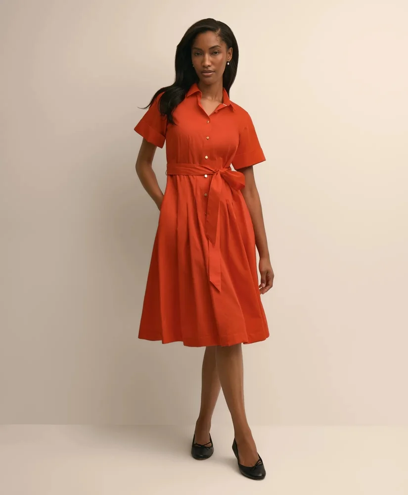 Cotton Sateen Belted Shirtdress - 1