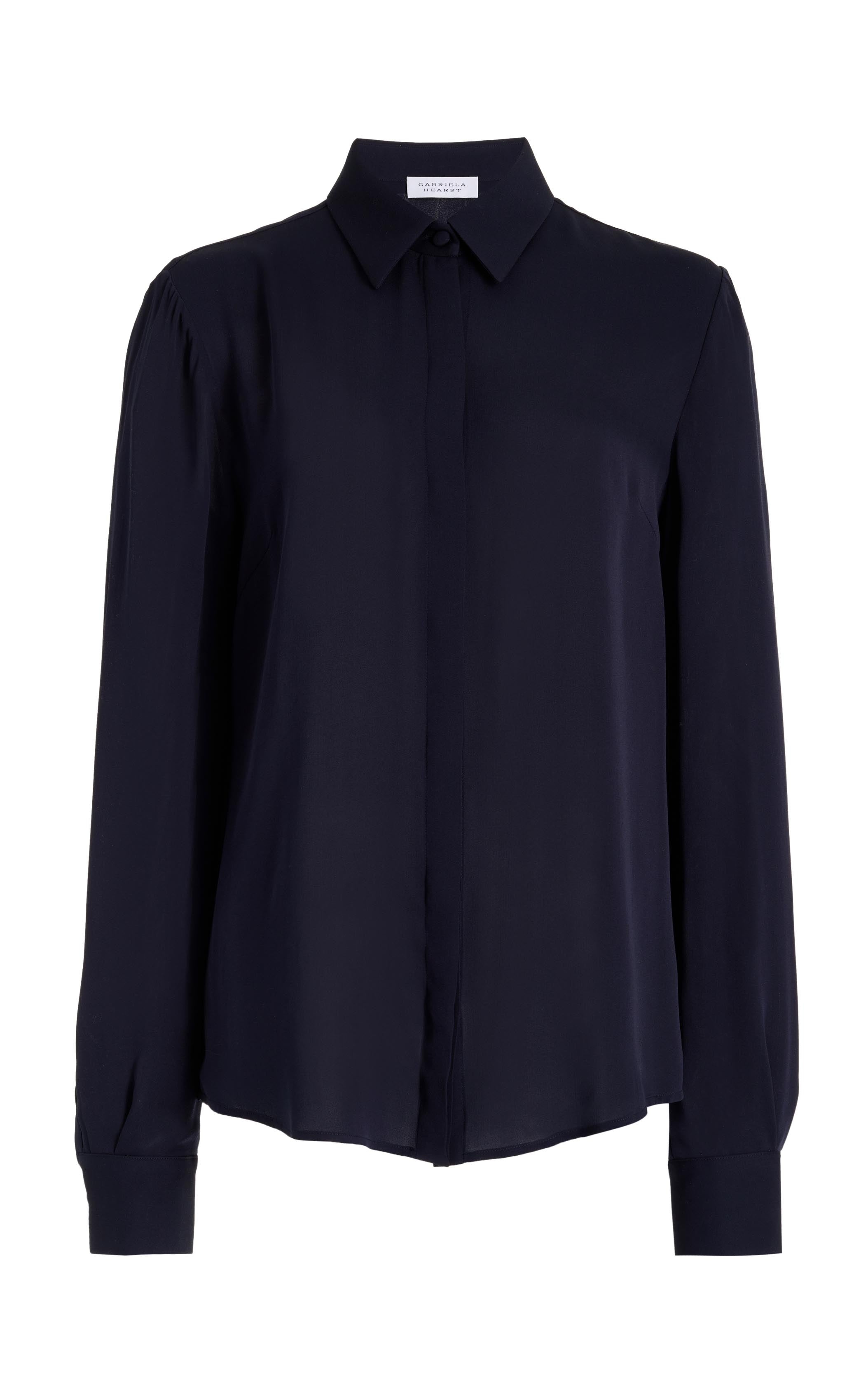 Henri Blouse in Dark Navy Silk Cashmere - 1