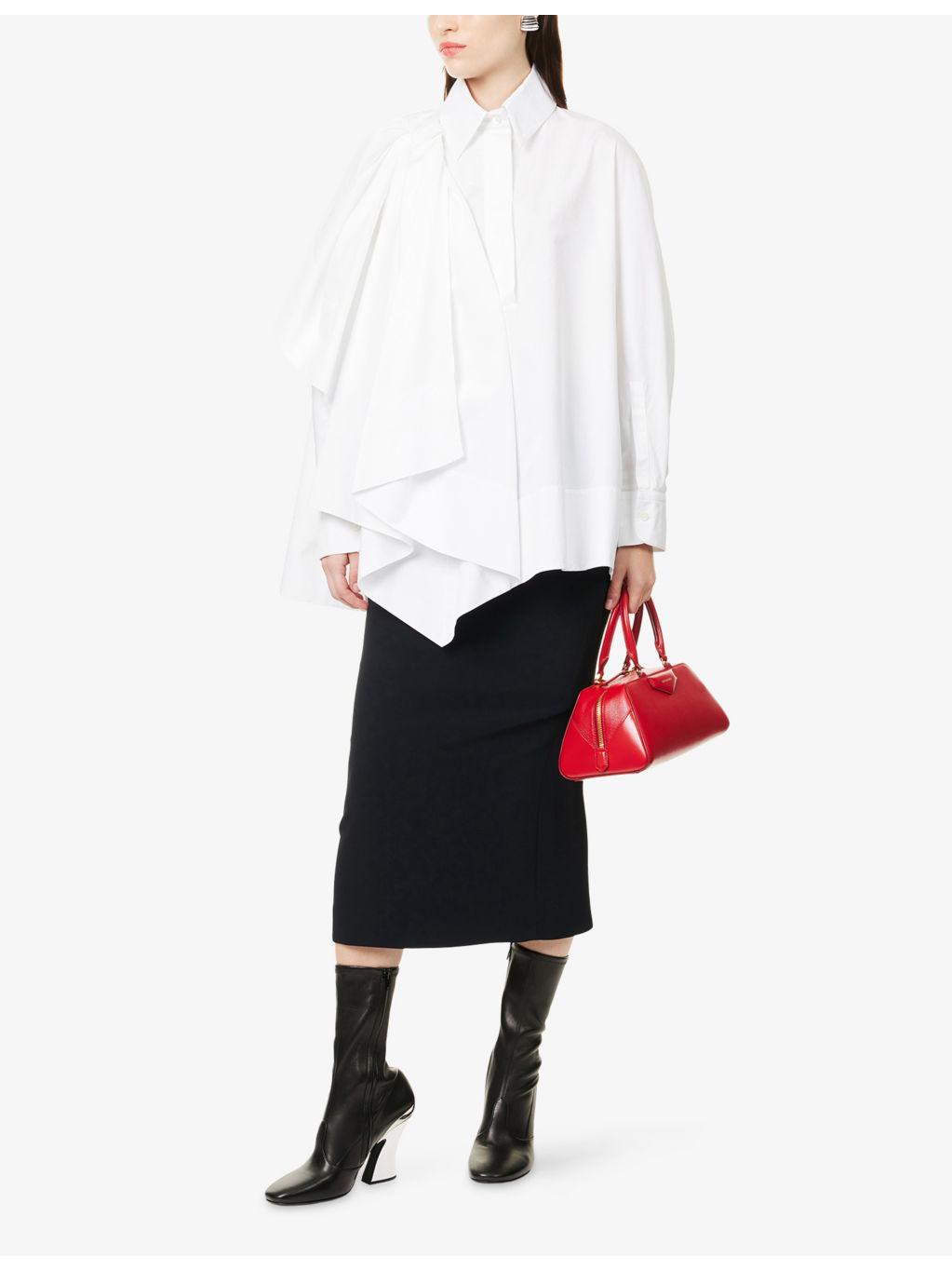 Bow Asymmetric Cotton-Poplin Shirt - 2