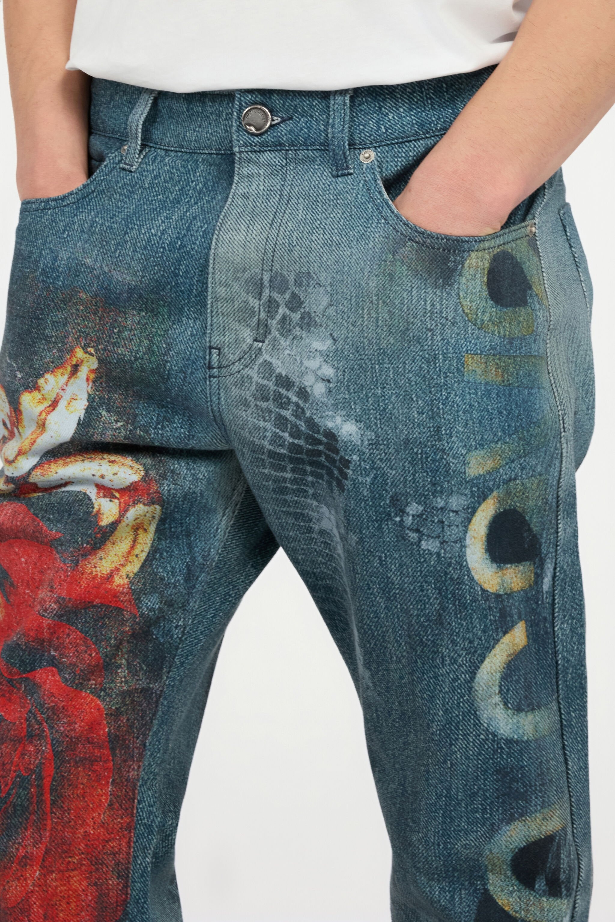 Jeans with Rose and Snake Print - 6