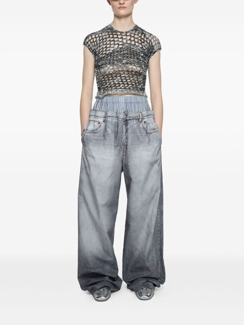 crochet-knit cropped T-shirt - 2