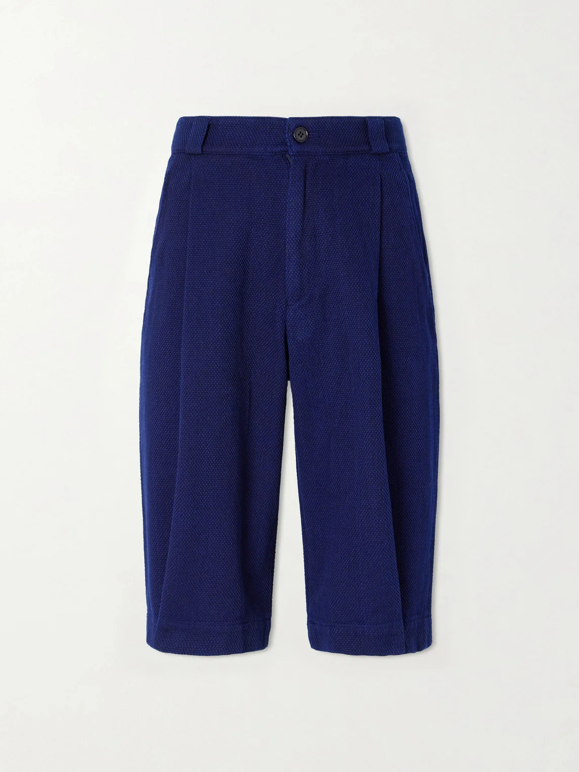 Wide-Leg Pleated Sashiko Cotton Shorts - 1