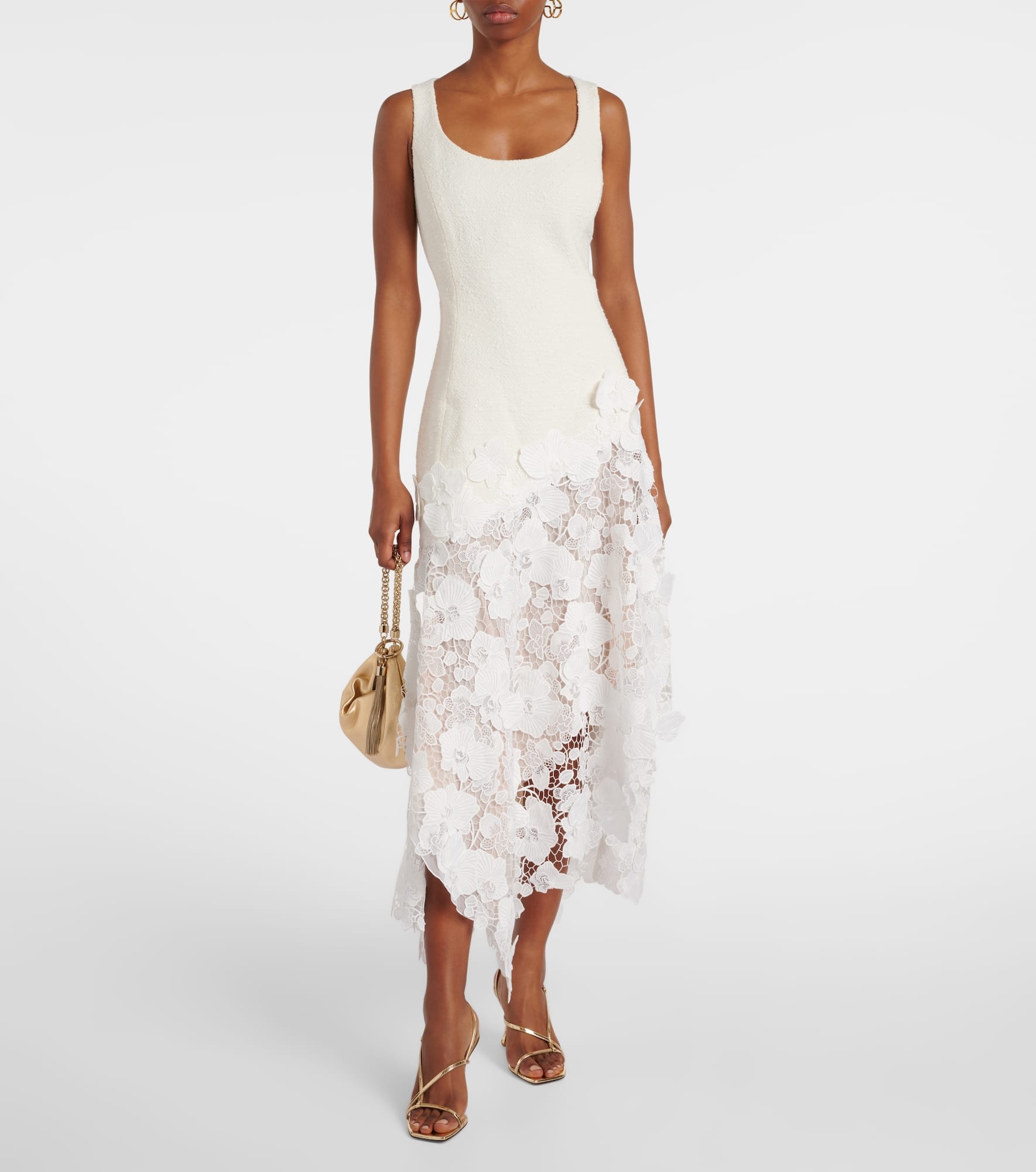 Tweed and guipure midi dress - 2