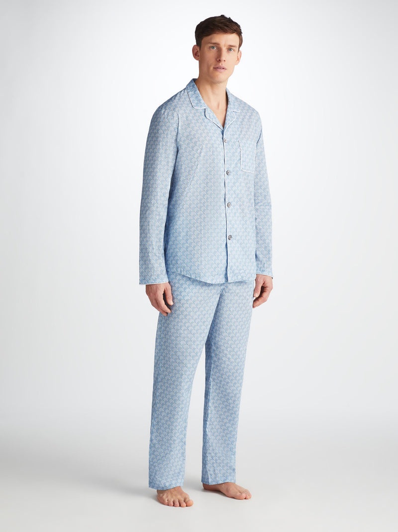 Men's Modern Fit Pyjamas Ledbury 72 Cotton Batiste Blue - 2