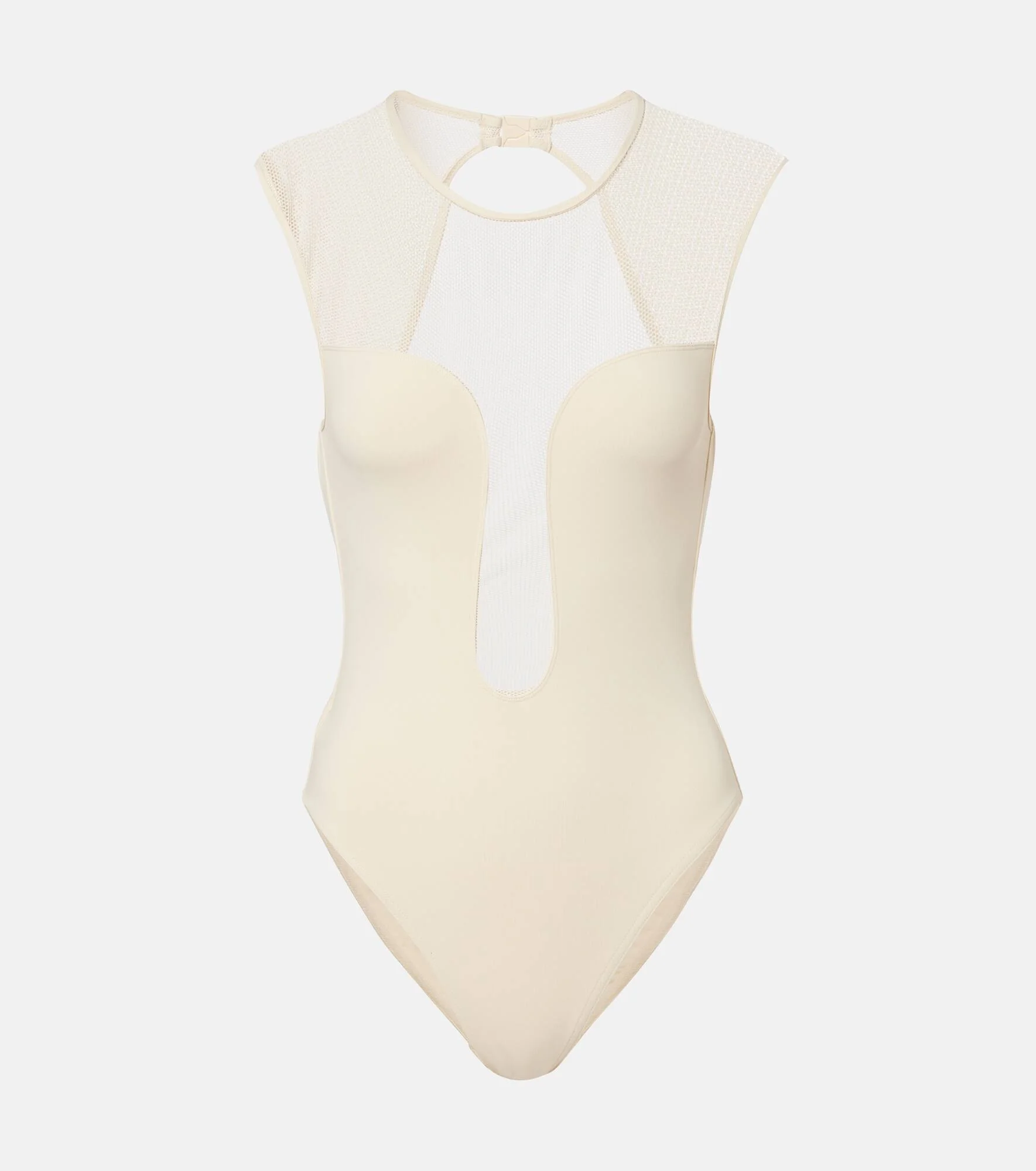 Unique mesh-trimmed jersey bodysuit - 1