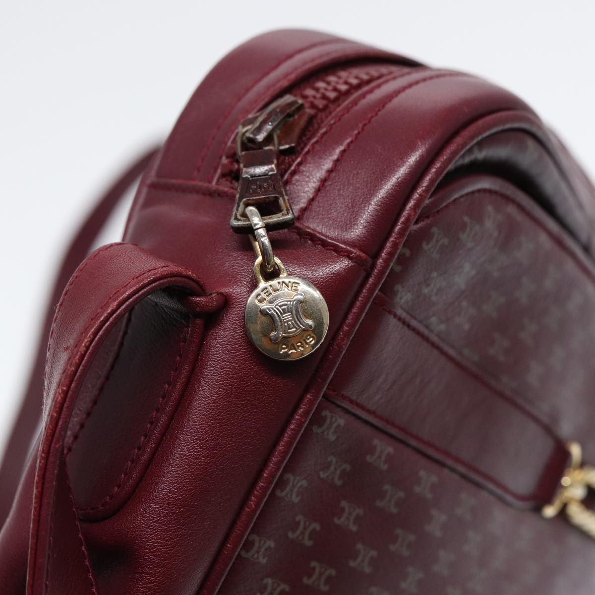 CELINE Macadam Canvas Shoulder Bag Red Gold - 9