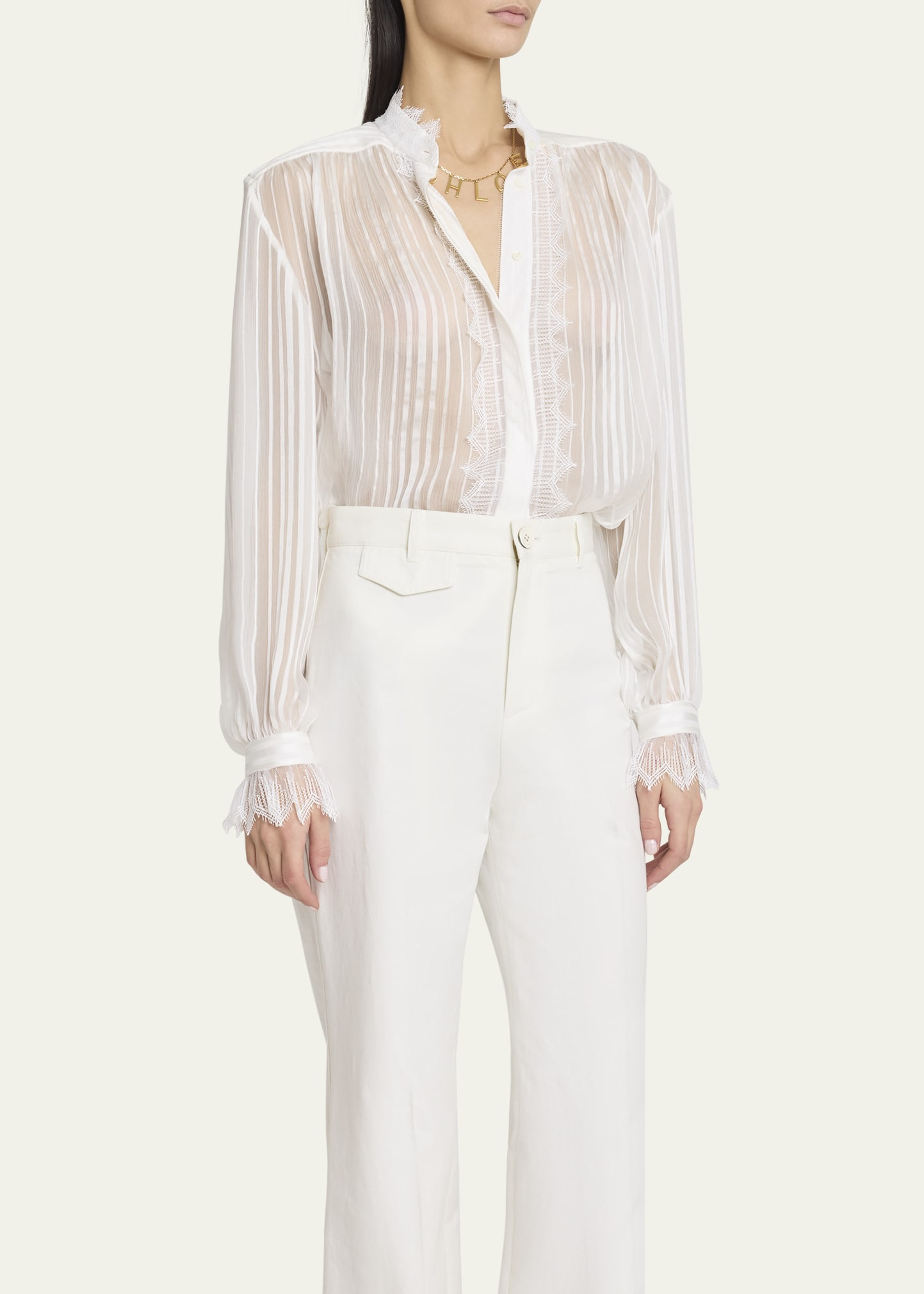 Tonal Striped Silk Blouse - 4