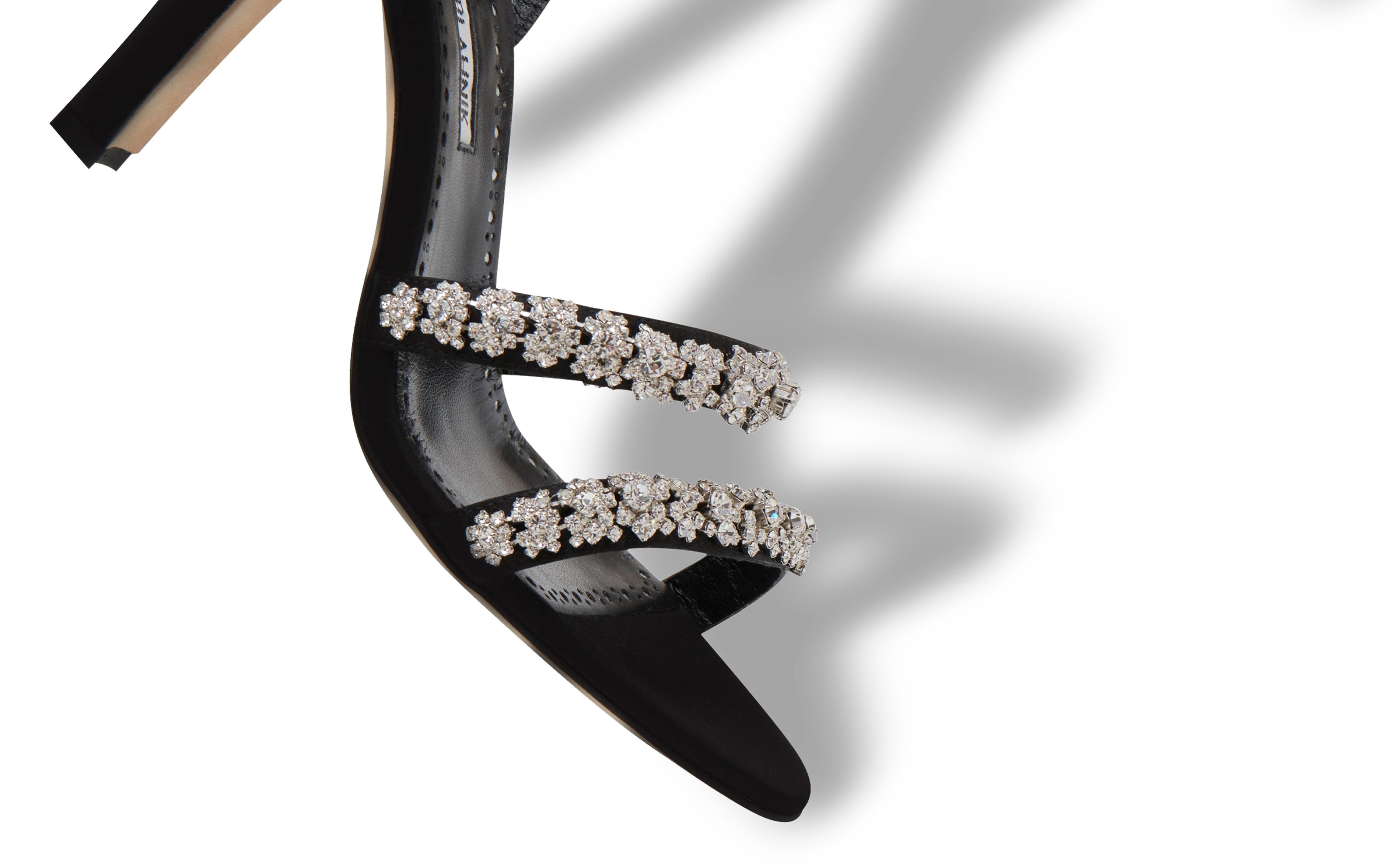 Black Satin Crystal Embellished Sandals - 4