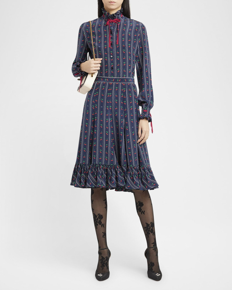 Valentino Cherry Polka-Dot Striped Crepe De Chine Shirt outlook