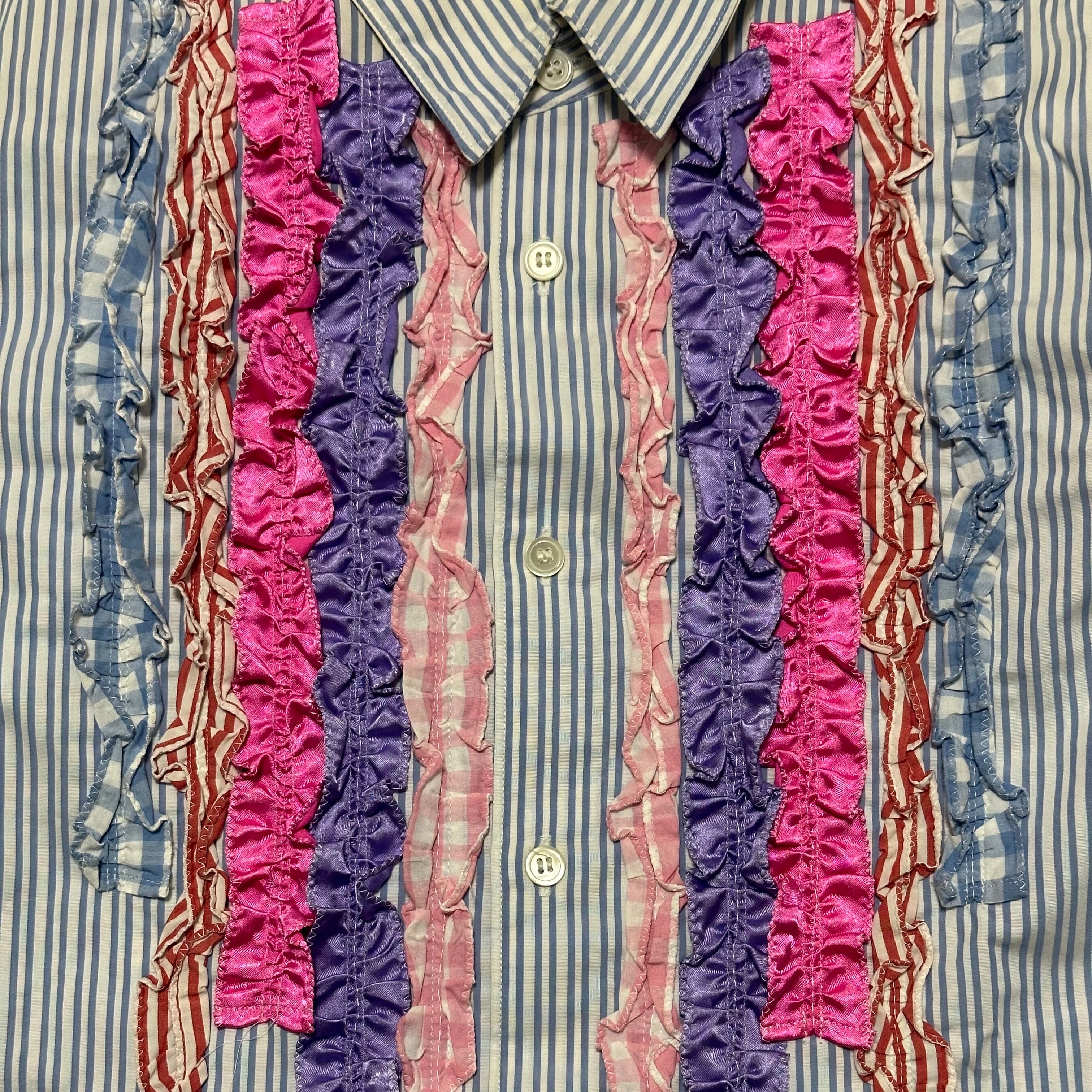 COMME DES GARÇONS HOMME PLUS Frill Striped Shirt - 3
