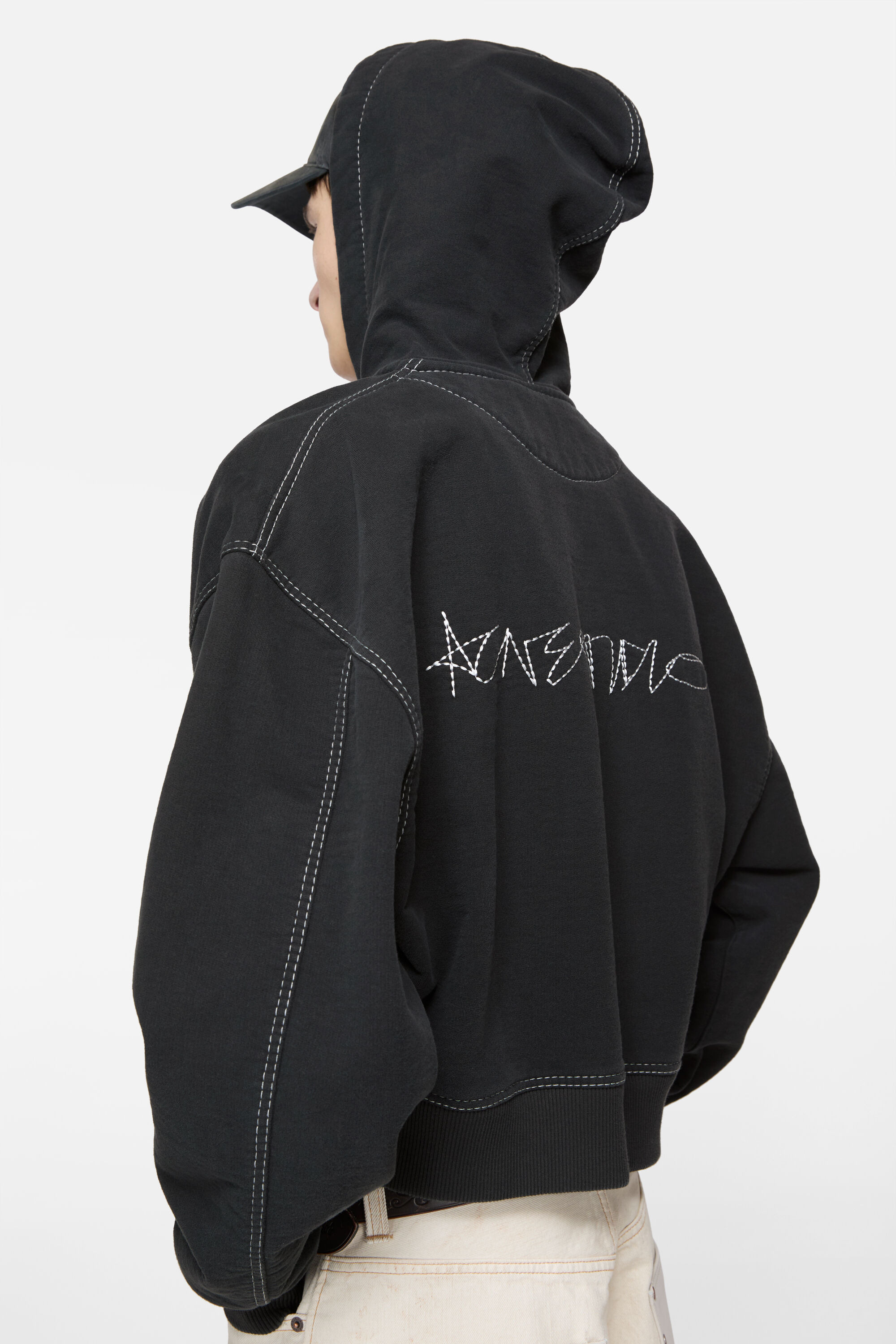 Hooded zip-up sweater - Faded black - 5