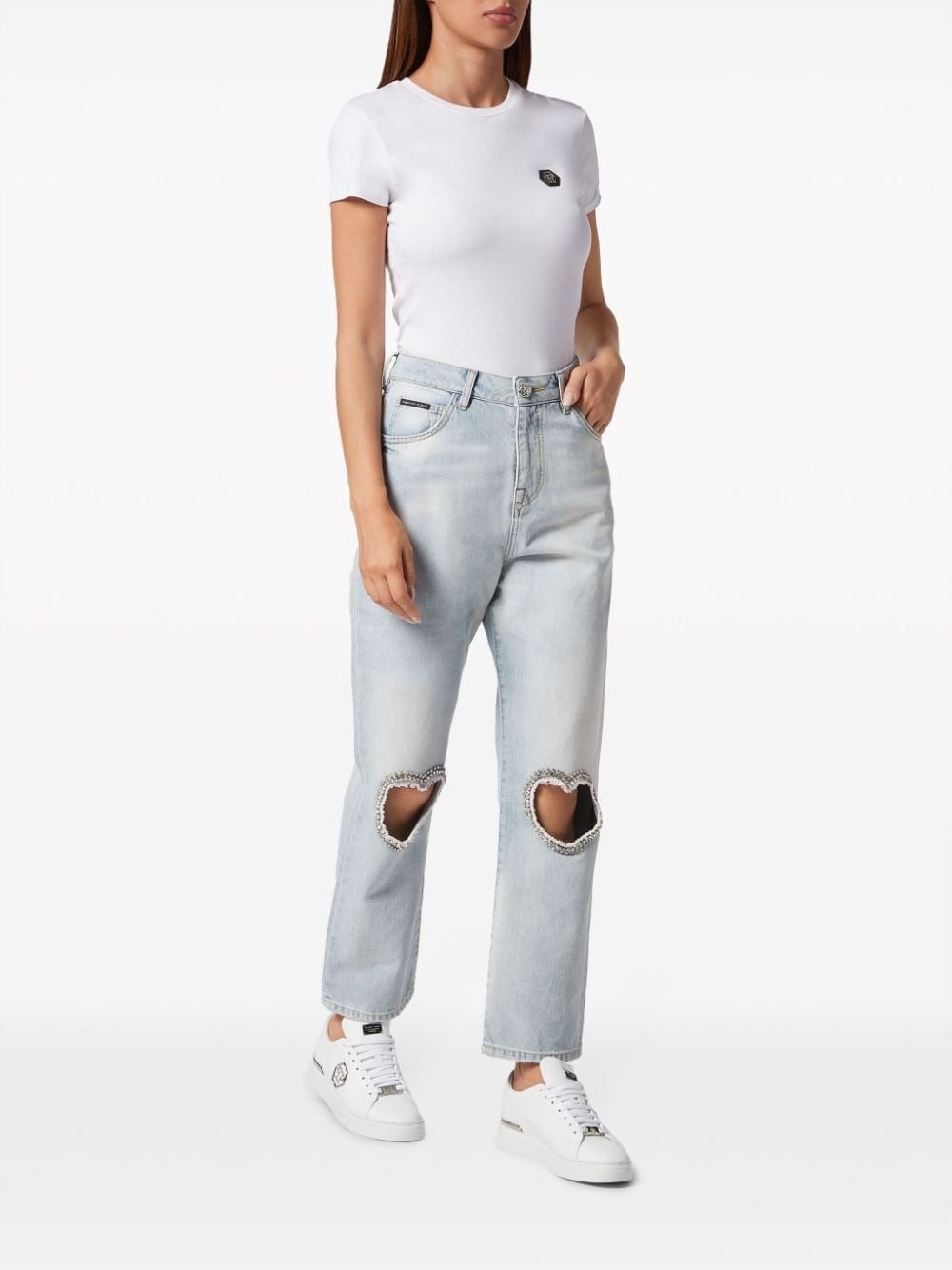 heart-patch straight jeans - 2