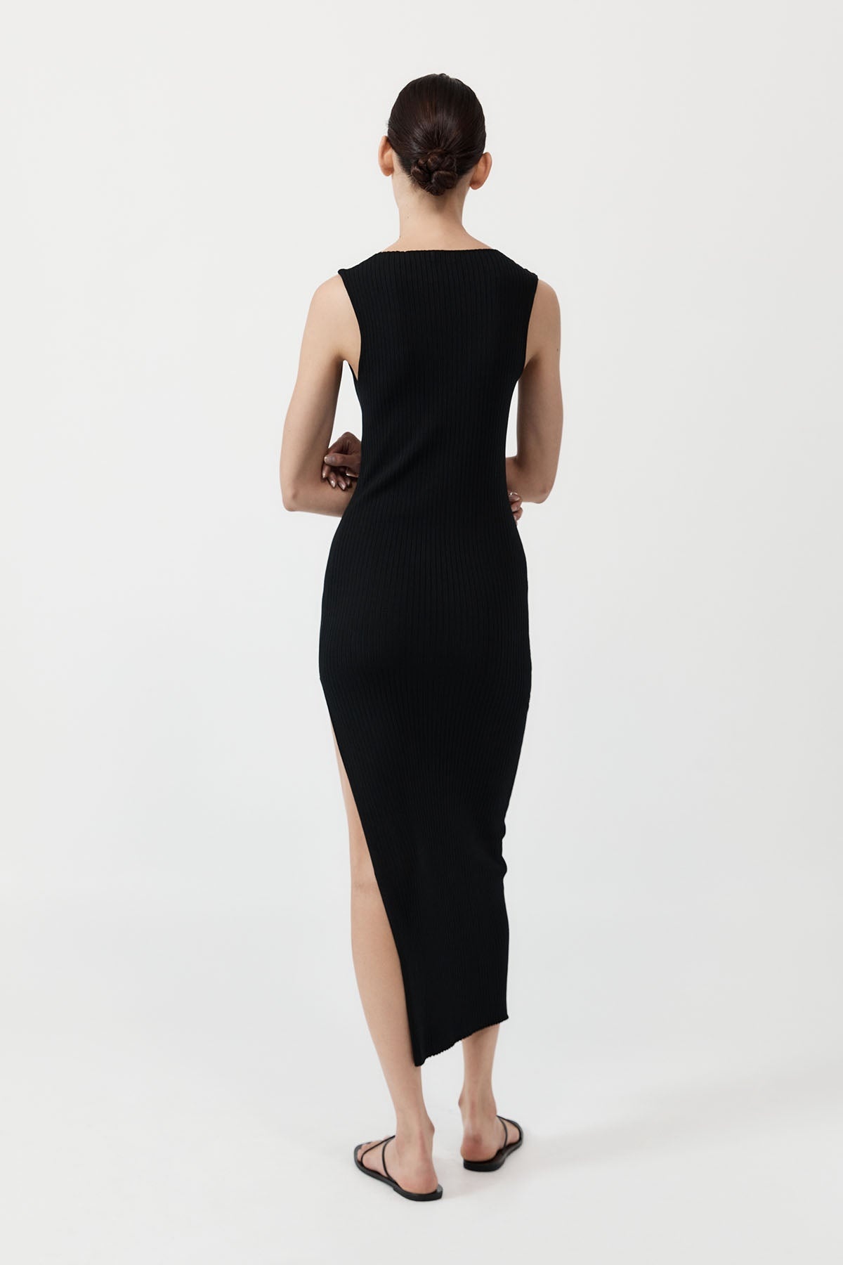 Cut Away Knit Dress - Black - 5