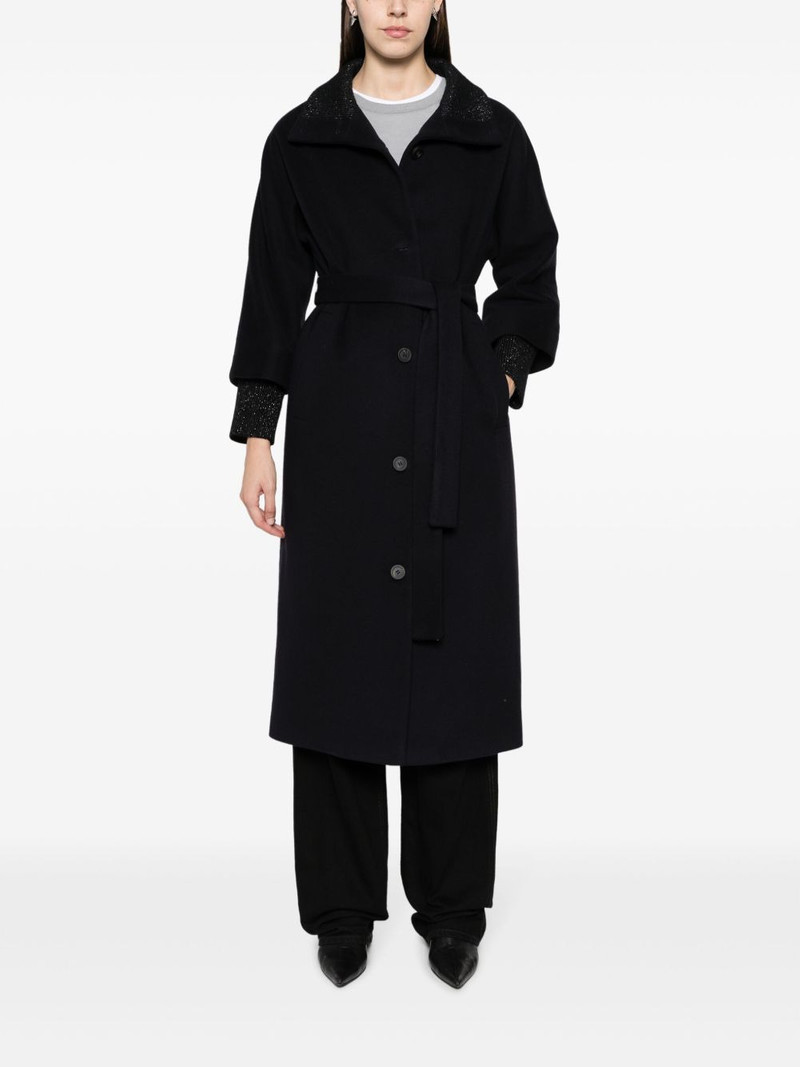 PESERICO funnel-neck belted long coat outlook