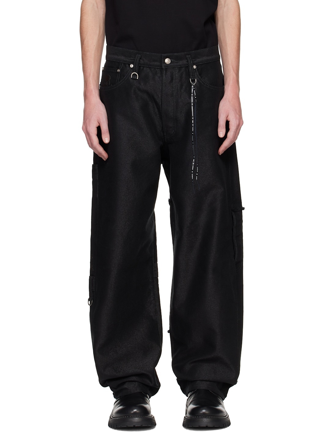 Black Puzzle Wide Straight Fit Jeans - 1