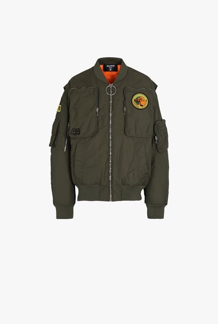 Khaki aviator bomber jacket with Balmain badge - 1