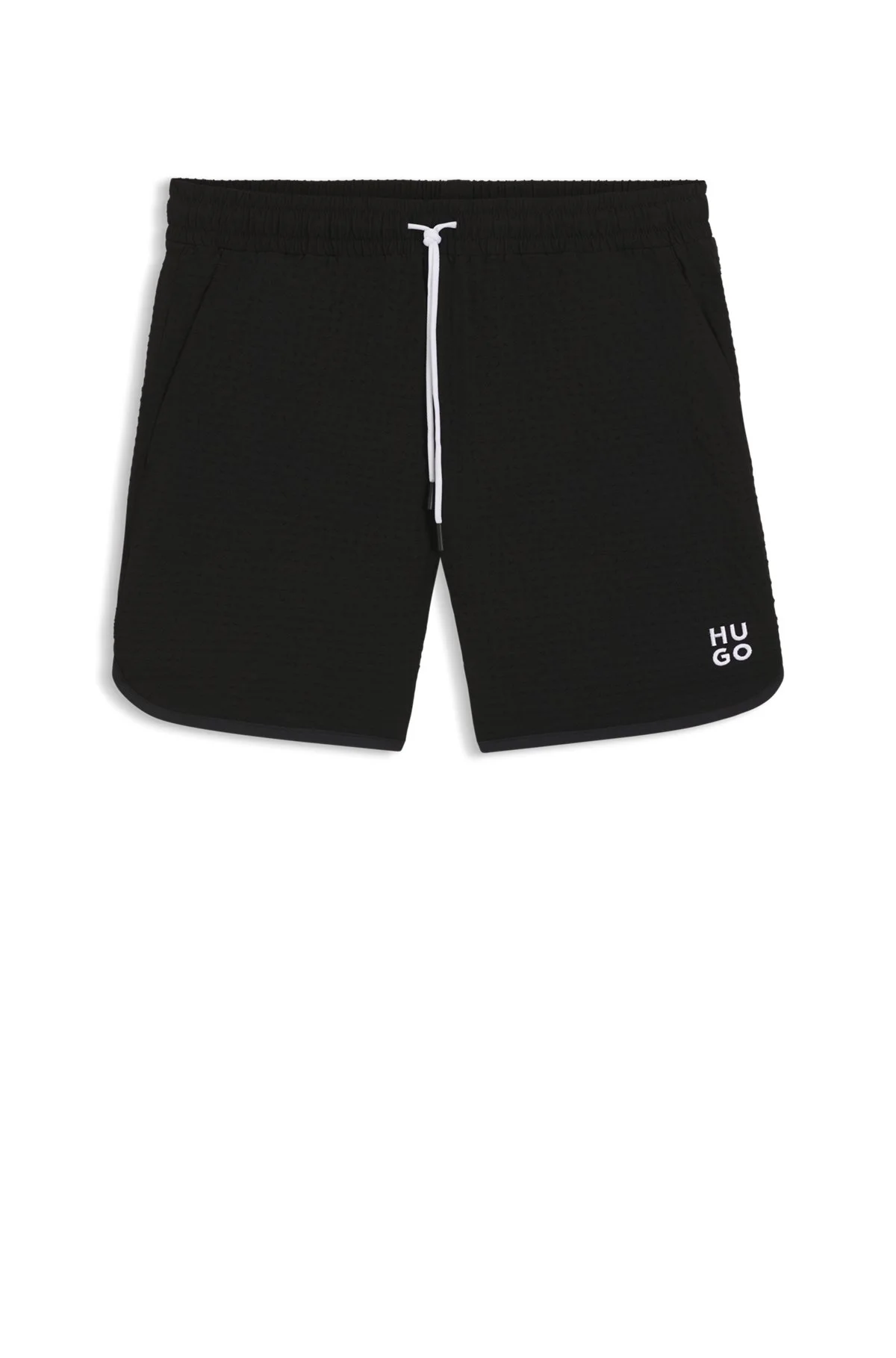 WAFFLE-STRUCTURED SWIM SHORTS WITH EMBROIDERED STACKED LOGO - 1