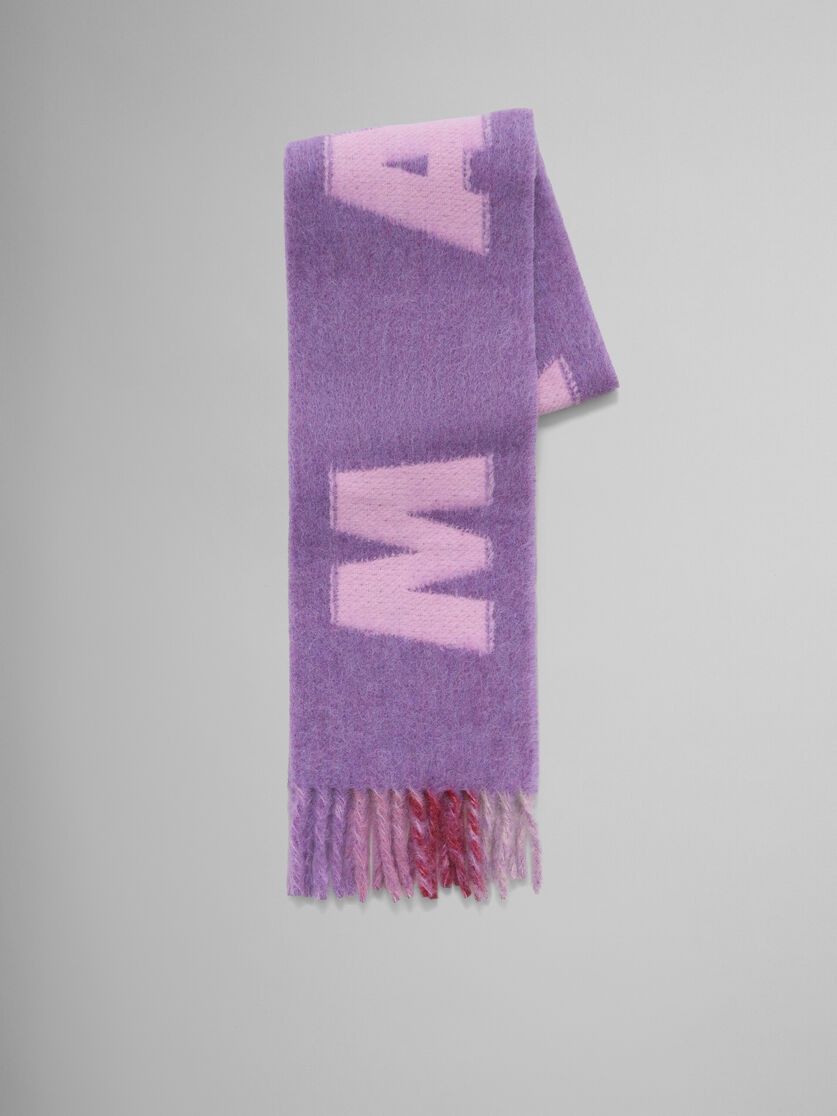 PURPLE MOHAIR AND WOOL SCARF WITH MAXI LOGO - 1