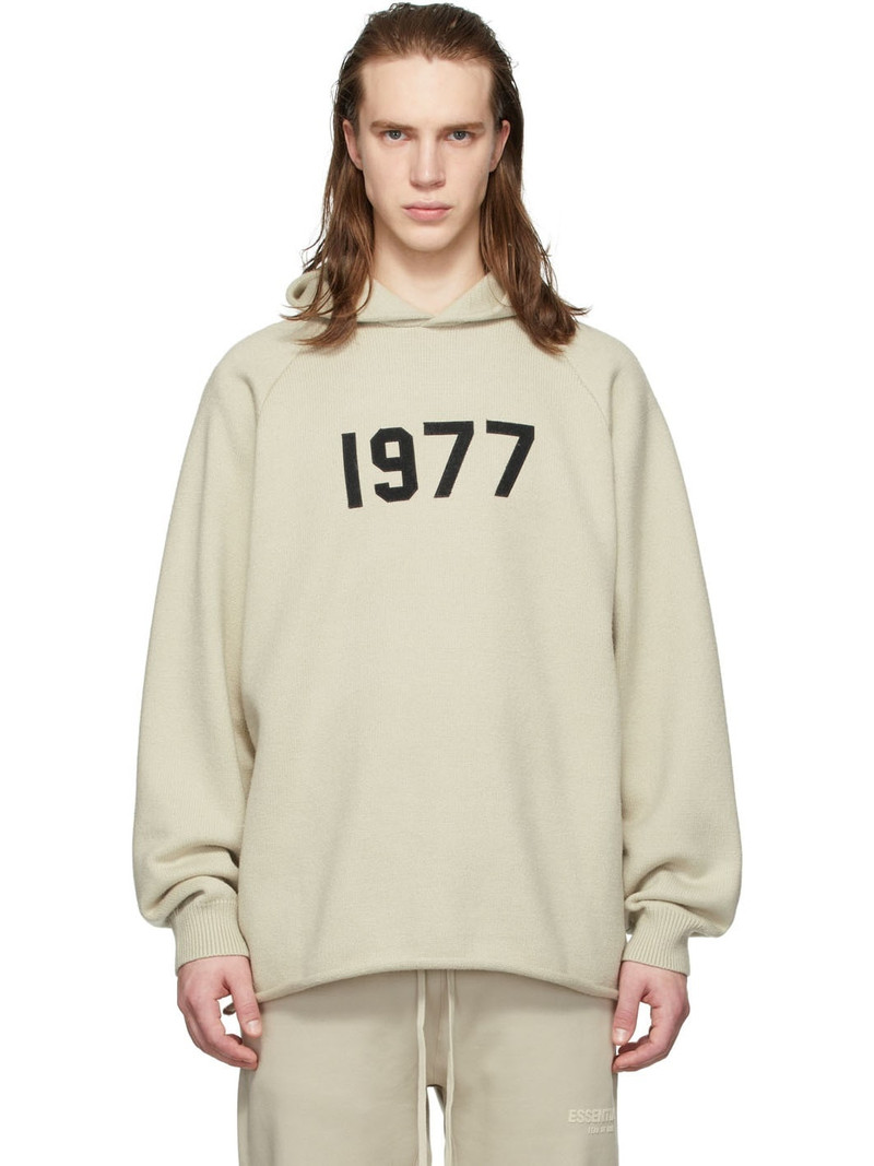 Beige Knit '1977' Hoodie - 1