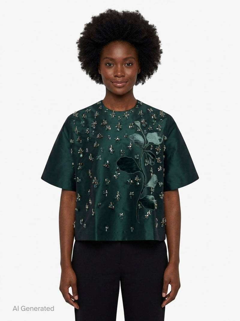 Beaded Taffeta Short Sleeve Top 4