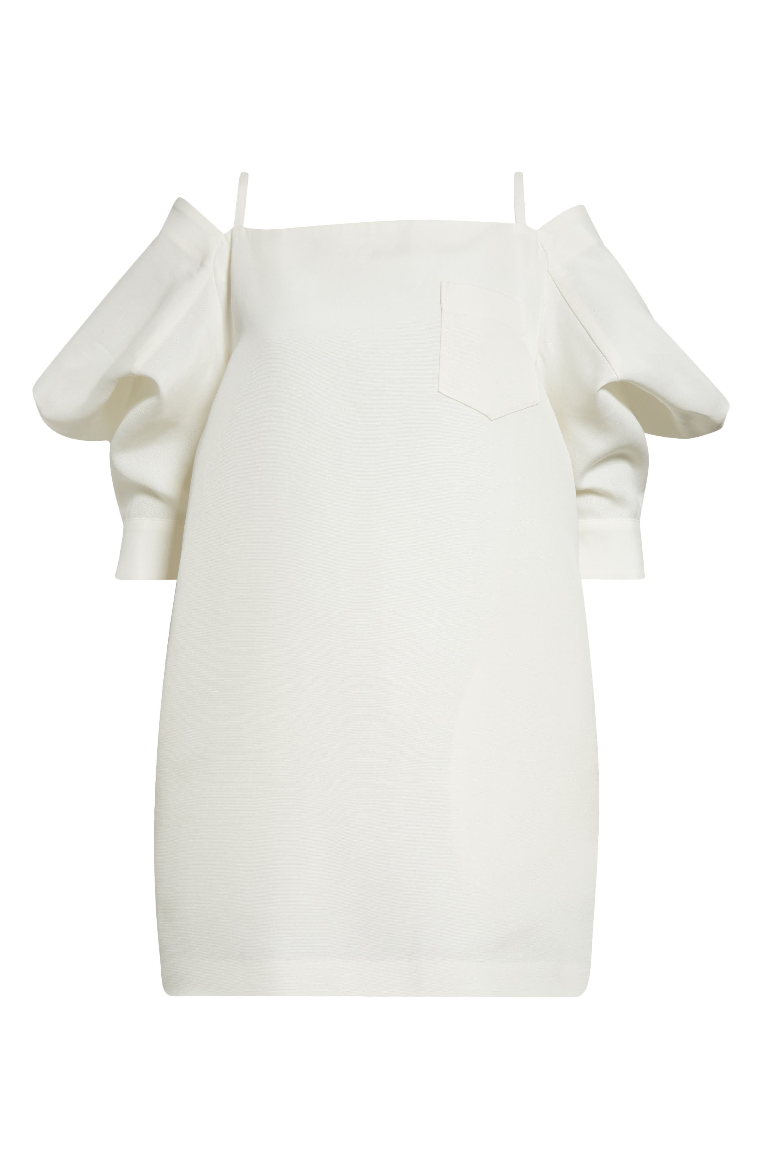 Sacai Cold Shoulder Silk & Cotton Double Face Shift Dress in Off White at Nordstrom - 5