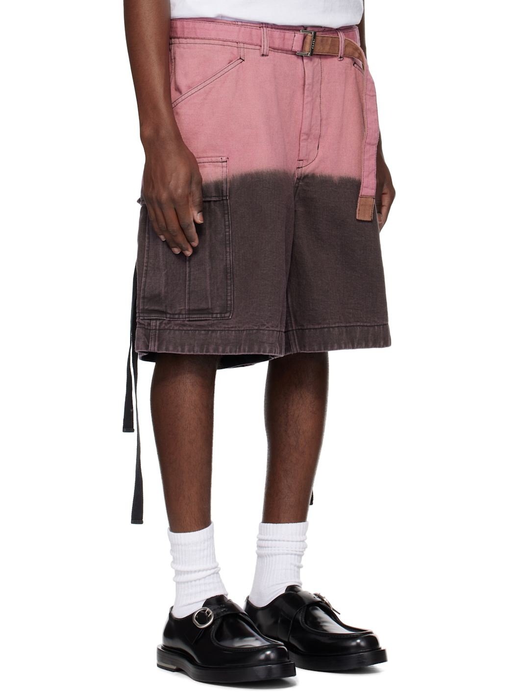 Gray & Pink Garment-Dyed Denim Cargo Shorts - 2