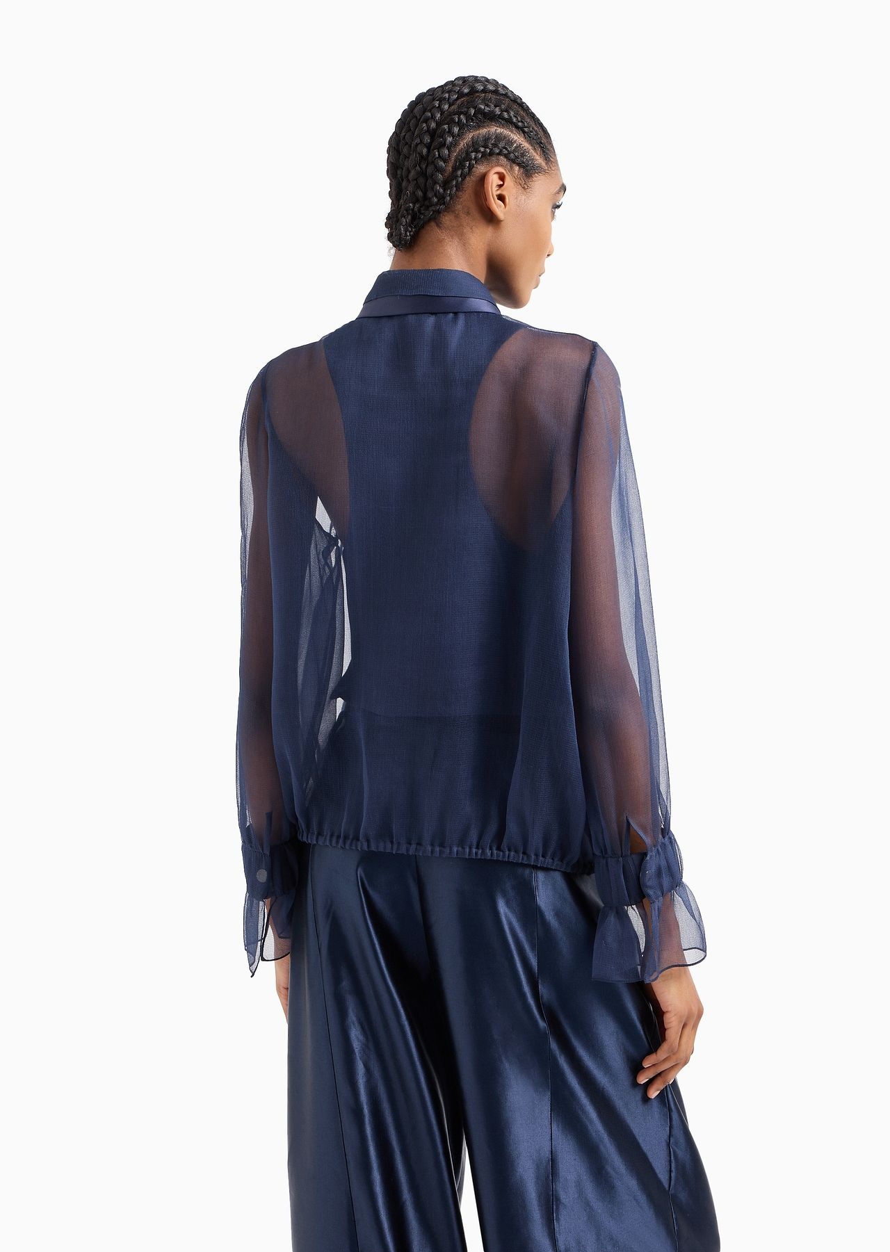 Silk organza shirt with plastron - 3