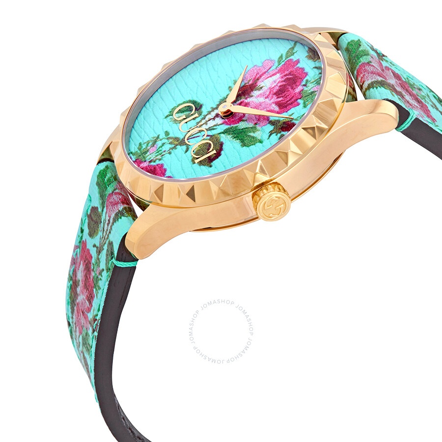 Gucci G-Timeless Aqua Floral Print Dial Ladies Leather Watch YA1264085 - 2
