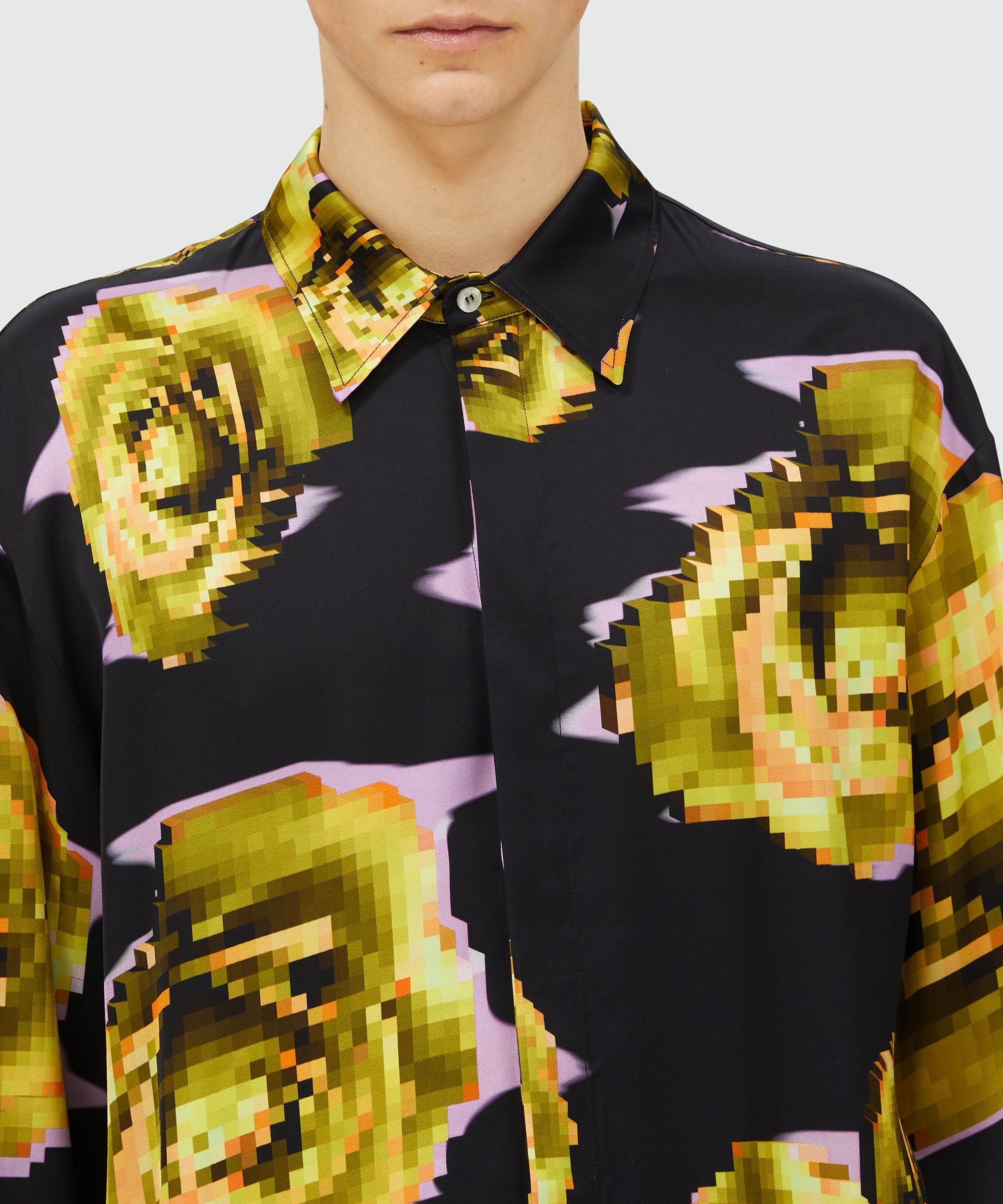Satin shirt with "Underground pixelled roses" pattern - 5