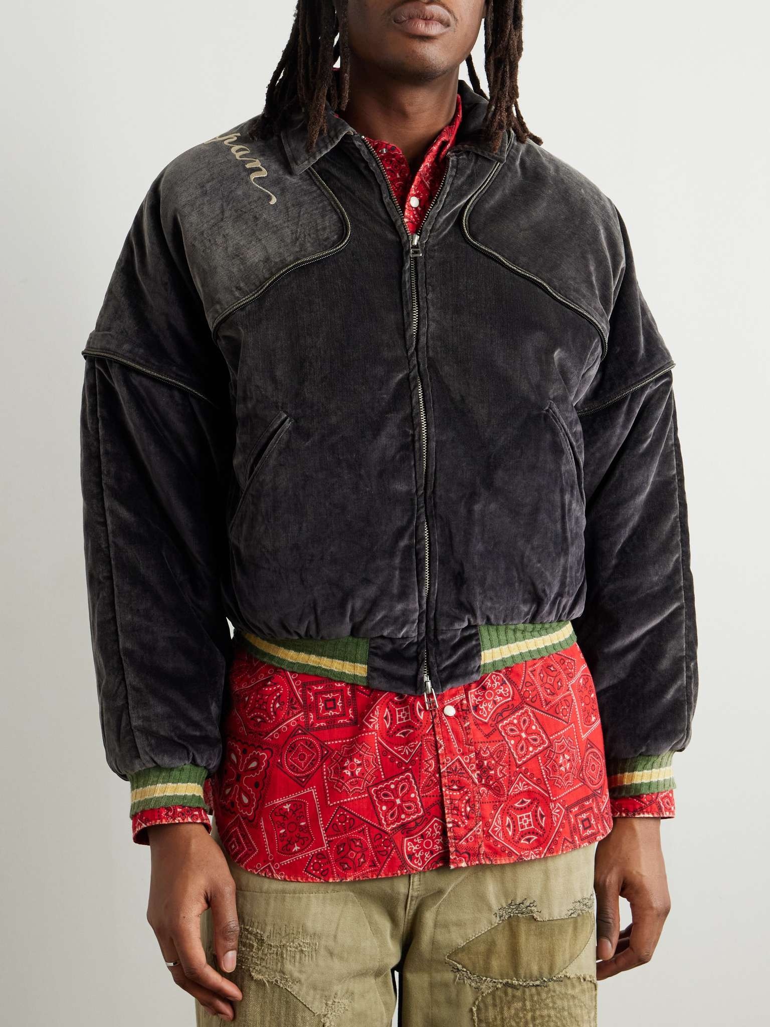 Kapital Logo-Embroidered Zip-Detailed Cotton-Velvet Bomber
