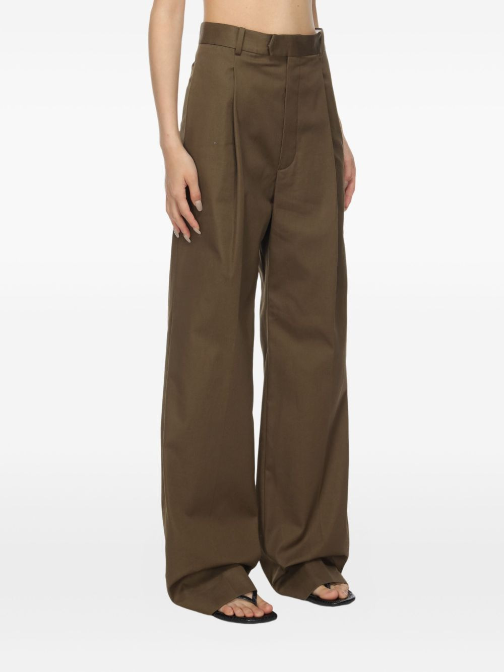 pleated-front cotton trousers - 3