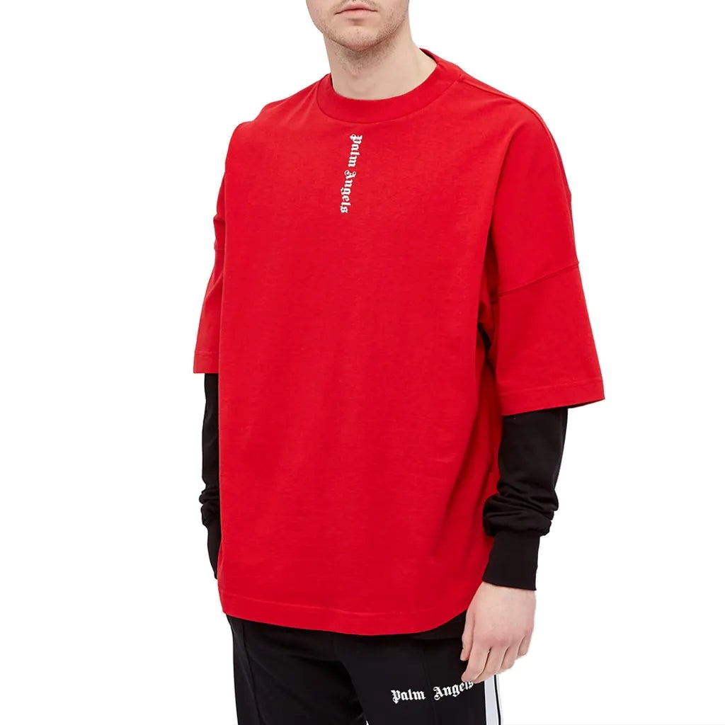 Palm Angels SS21 Vertical Logo Oversized T-Shirt 'Red White' PMAA002R21JER0042501 - 3