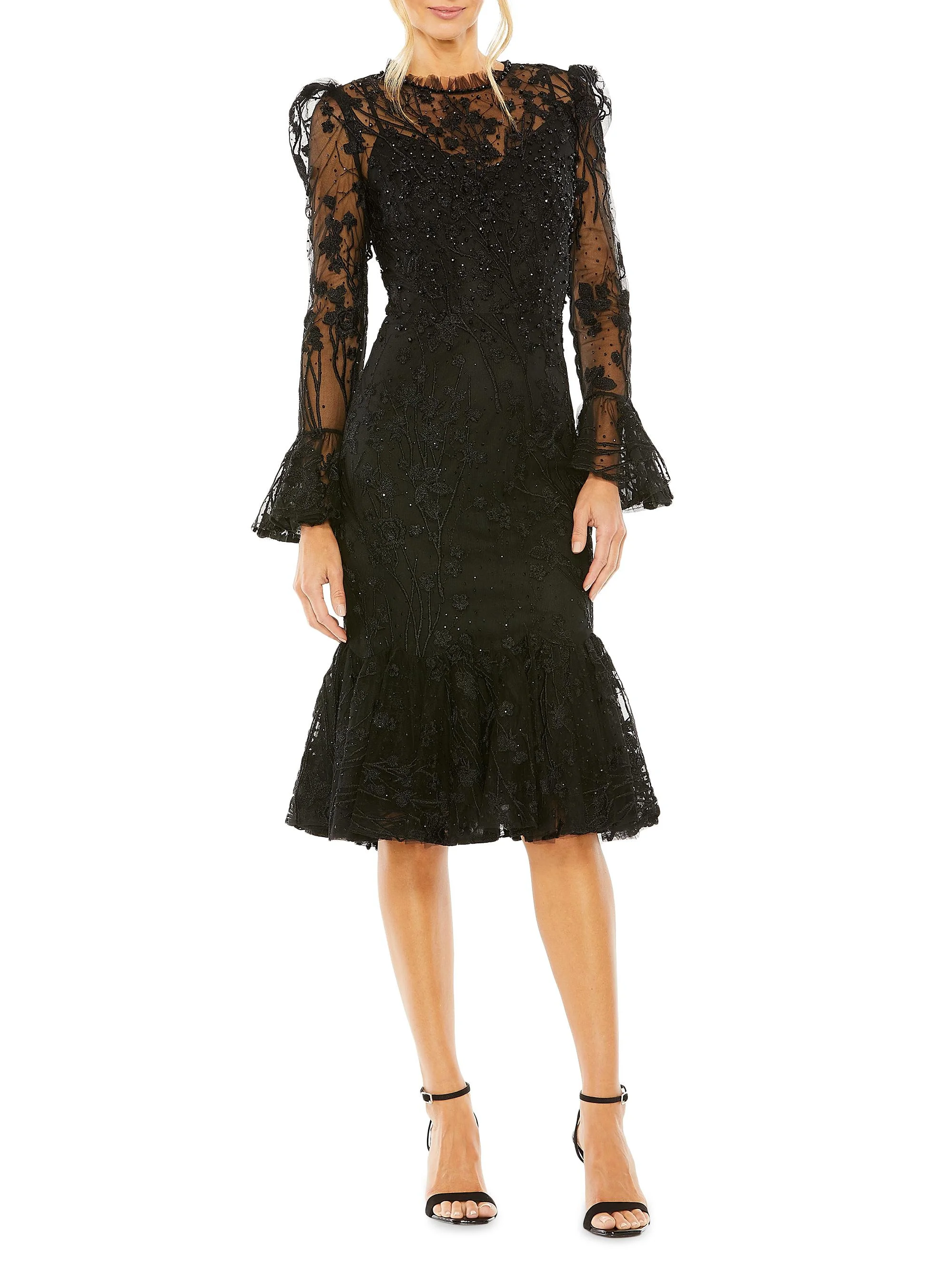 Women's Embellished High-Neck Dress - Black - 1