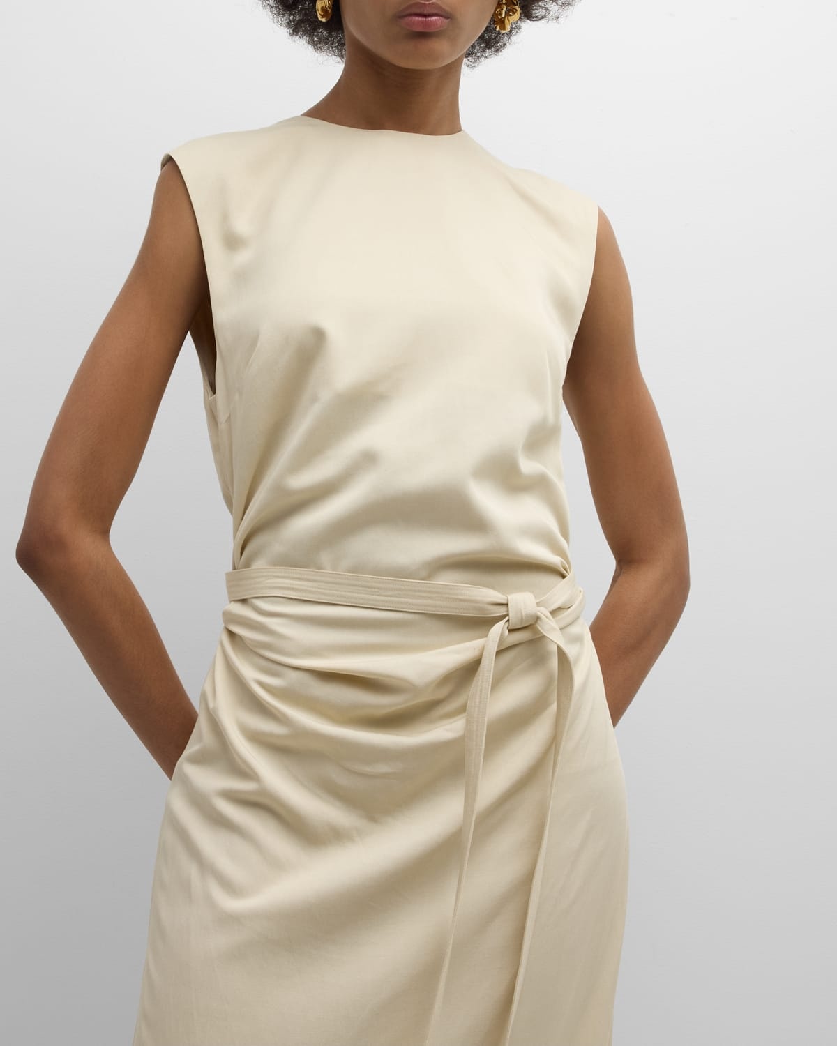Ruched Sleeveless Tie-Waist Fluid Maxi Dress - 7