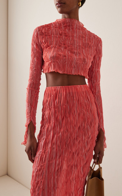 LAPOINTE Pleated Georgette Crop Top coral outlook