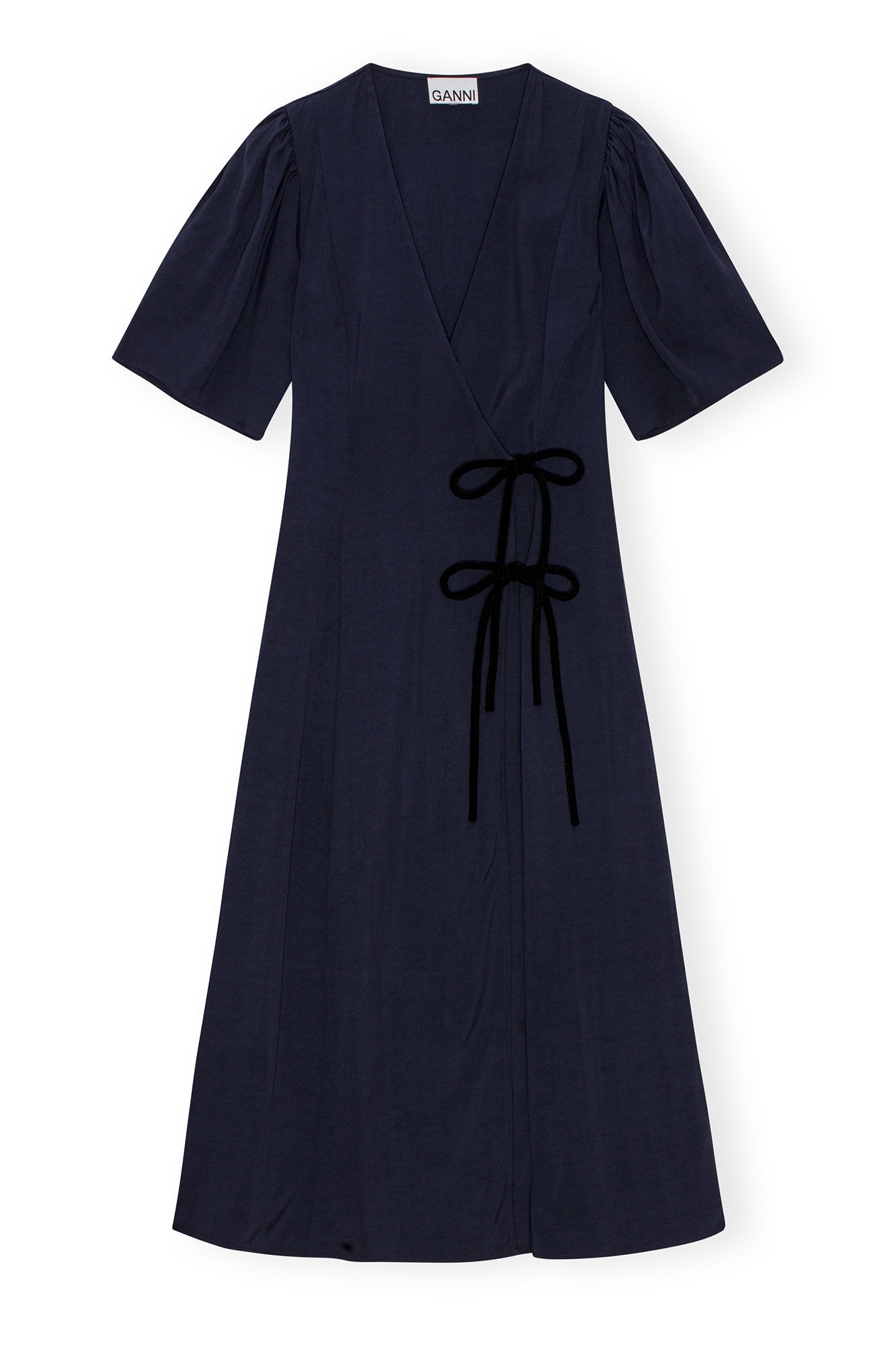 NAVY BLUE VISCOSE TWILL WRAP MIDI DRESS - 6