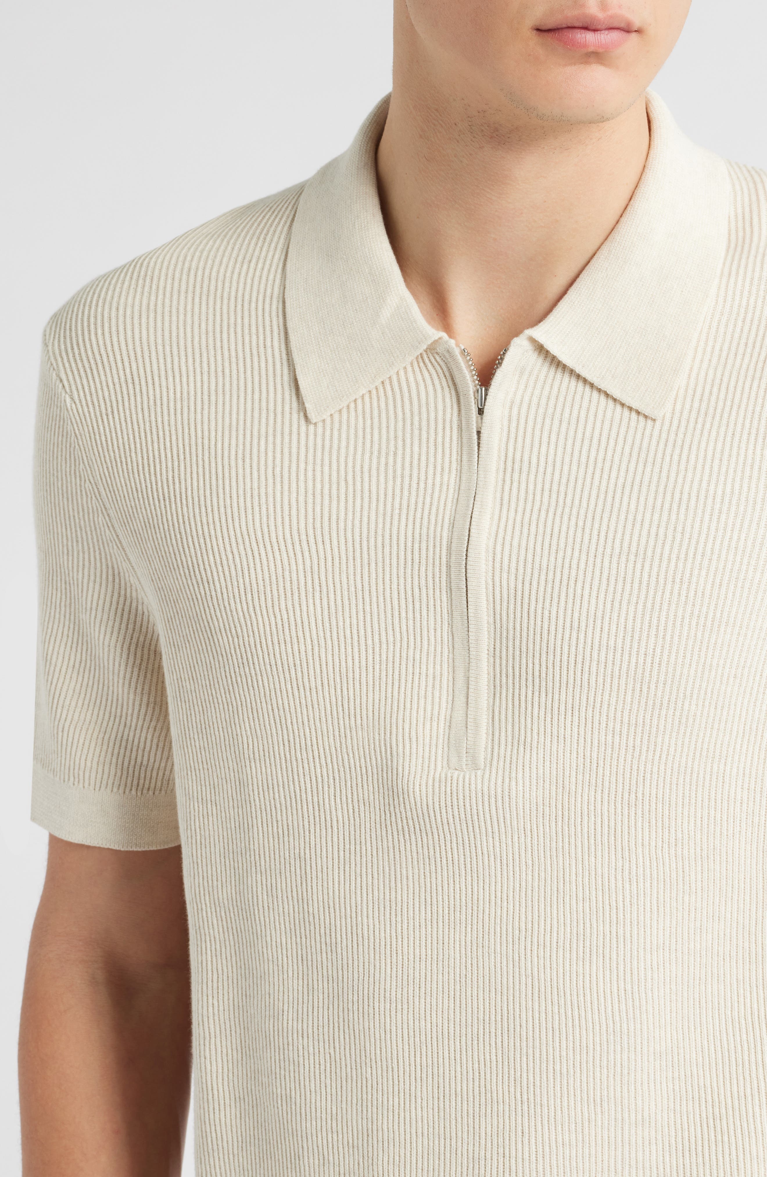 NN07 Hansie 6600 Organic Cotton Quarter Zip Sweater Polo in Ivory at Nordstrom - 4